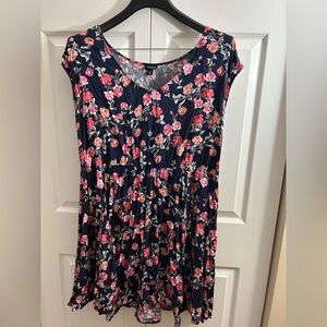 Torrid Navy Floral Short/Cap Sleeve Midi Skater Dress